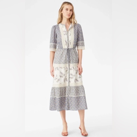 La Vie Rebecca Taylor Dresses & Skirts - La Vie Rebecca Taylor Patchwork Floral Prairie Midi Dress Cotton Lace Trim